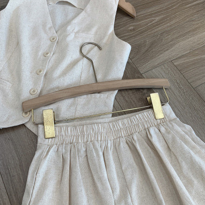 Set bộ linen gồm áo sơ mi + quần short dáng chữ A, hàng hot girl 2025 Bv01