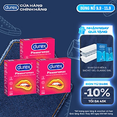 Combo 3 bao cao su Durex Pleasuremax gân gai tăng khoái cảm (size 56mm, 3 bao/hộp)