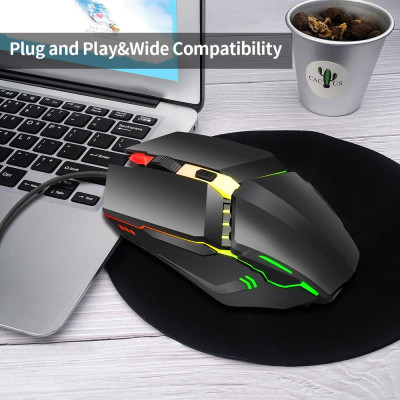 Chuột HXSJ S200 văn phòng có dây công thái học, chơi game đầy màu sắc với DPI có thể điều chỉnh cho Máy tính xách tay PC Máy tính xách tay