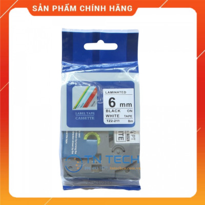 Nhãn In Tz2-211 - Đen nền trắng 6mm x 8m - Dùng cho máy in BROTHER - AIMO - PUTY [Hàng nhập khẩu]