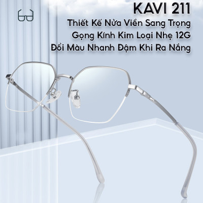 KAVI 211 - Kính Đổi Màu Khi Ra Nắng Gọng Kim Loại Nửa Viền Cao Cấp Dáng Lục Giác