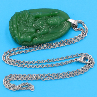 Dây chuyền Văn Thù bồ tát - thạch anh xanh 5cm DITTXN3 - dây inox - tuổi Mão