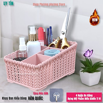 ( HÀNG CAO CẤP ) Khay đựng mỹ phẩm nhiều ngăn kiểu dáng mây đan HÀN QUỐC ( Tặng vỉ dán tường )