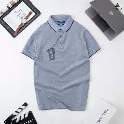 Áo Polo nam ngắn tay phối 2 màu sợi ghi-navy ALGPLO92