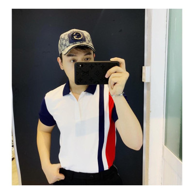 Áo Thun Nam Ngắn Tay Có Cổ Phối Một Sọc Thẳng Thời Trang Hàn Quốc Mới Chất Vải Không Xù Không Phai Màu