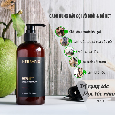 Bộ 5 Chăm Sóc Tóc Vỏ bưởi & Bồ kết Herbario: Dầu gội 300ml + Dầu xả 300ml + Xịt dưỡng 100ml + Serum 30ml + Kem ủ tóc 200ml
