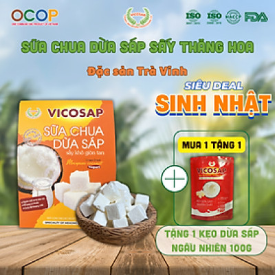 Sữa chua sấy thăng hoa VICOSAP làm từ dừa sáp it đường đồ ăn vặt healthy đặc sản Trà Vinh