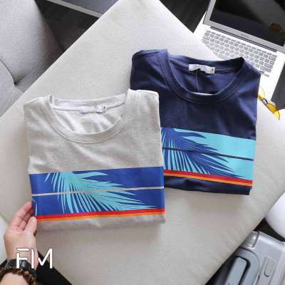Áo thun nam cổ tròn, phối hoạ tiết lá cây in ngang trước ngực, chất liệu thoáng mát -  FORMEN SHOP - FMPS163