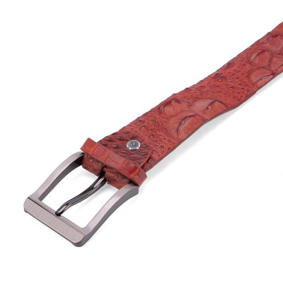 HP4845 - Dây nịt nam da cá sấu Huy Hoàng nguyên con 4P bát gài đầu kim màu nâu đỏ