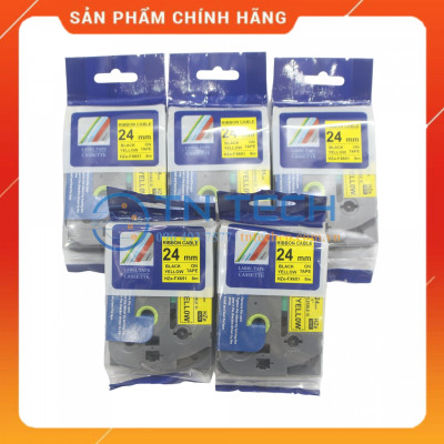 Nhãn In HZE-FX651 - Đen nền vàng 24mm x 8m - Dùng cho máy in BROTHER - AIMO - PUTY [Hàng nhập khẩu]