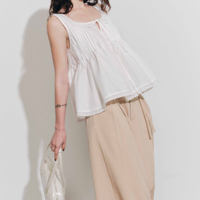 DOTTIE - Áo kiểu chiết ly - Trắng - T1130