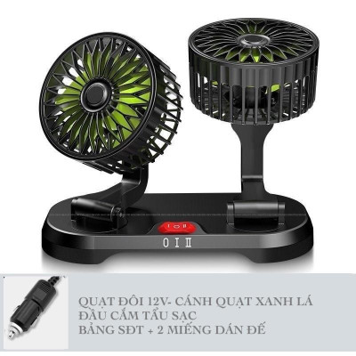 Quạt ô tô đơn và đôi xoay 360 gió mạnh kèm biển để số điện thoại dành cho xe hơi, quạt 5v/12v/24v