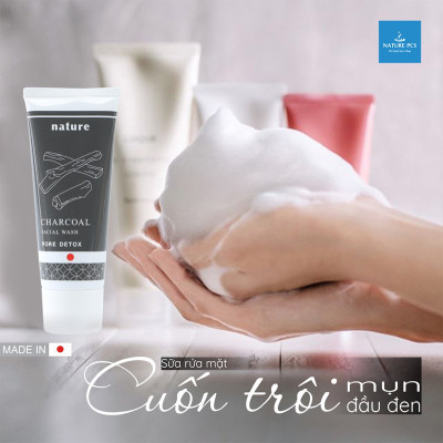 Sữa rửa mặt se khít lỗ chân lông than hoạt tính Naris Charcoal Nature 100gr Nhật Bản
