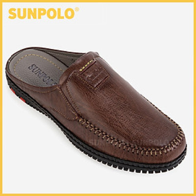 Dép Sục, Dép Sapo Nam Da Bò SUNPOLO SUT327 (Đen, Nâu)