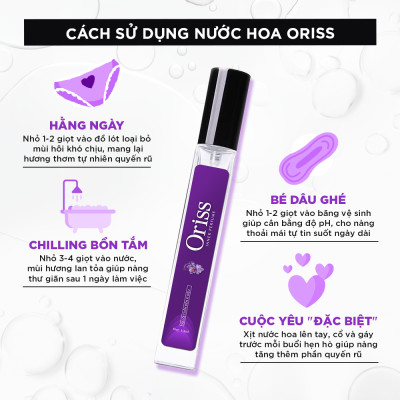 Nước Hoa Vùng Kín Nữ Oriss Chiết Xuất Tía Tô Ngừa Khuẩn Hương Thơm Quyến Rũ Lưu Hương 24H 10ml