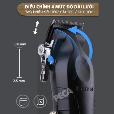 Tông đơ cắt tóc chuyên nghiệp Kemei KM-2296 lưỡi cắt mạ carbon công suất mạnh mẽ 5W pin khỏe lithium - Chính hãng