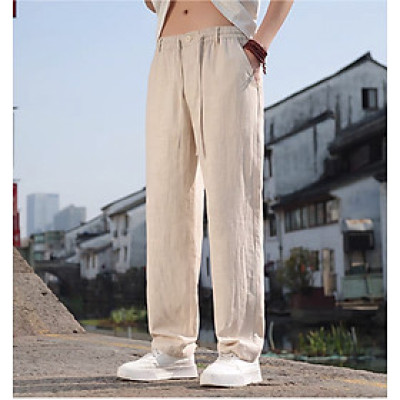 Quần ống rộng nam LINEN, dáng suông, cạp chun có dây rút tiện lợi, chất đứng form dày dặn Qd11