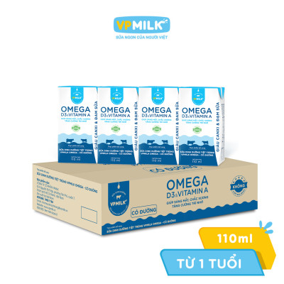 Sữa Dinh Dưỡng Tiệt Trùng VPMilk Omega Có Đường dạng hộp cho bé trên 1 tuổi 110ml (thùng 48 hộp)