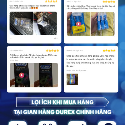 Bộ 3 hộp bao cao su Durex Performa kéo dài thời gian, size 52mm, 3 bao/hộp