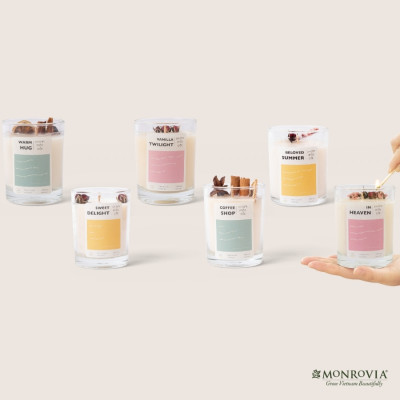 Nến thơm hanmade MONROVIA với 3 tầng hương, mùi hương dịu nhẹ, ngot, thư giãn, dễ ngủ, trọng lượng 190gr