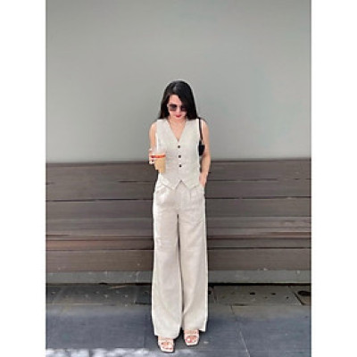 Set áo gile nữ thanh lịch nhẹ nhàng, kèm quần dài form suông rộng rãi thoải mái Bv10