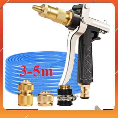 Vòi Xịt️Evoucher Bộ dây vòi xịt nước rửa xe, tưới cây , tăng áp 3 lần, loại 3m, 5m 206236 đầu đồng,cút đồng+  đai