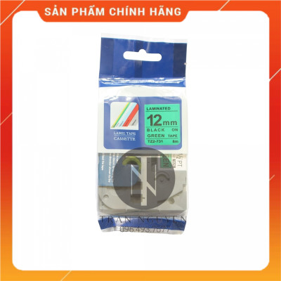 Nhãn In Brother Tz2-731 [Combo 3 hộp] Đen nền xanh lá 12mm x 8m - Hàng nhập khẩu