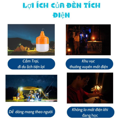 Bóng Đèn Tích Điện Công Xuất 40W 100W 150W Bóng Đèn Led Tích Điện Chống Nước Sạc USB Siêu Sáng Có Móc Treo Thông Minh