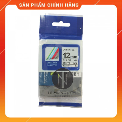 [Combo 3 hộp] Nhãn In đa lớp Tz2-231 - Đen nền trắng 12mm x 8m - Hàng nhập khẩu
