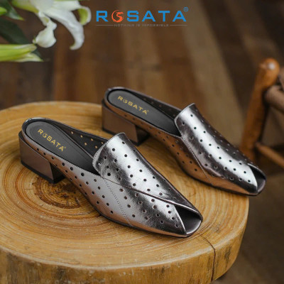 Dép nữ rọ đục lổ, gót vuông ROSATA RO684 - 4p - Bạc - BKSTORE