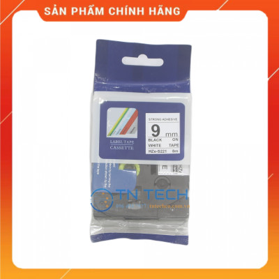 Nhãn In HZE-S221 - Đen nền trắng 9mm x 8m - Dùng cho máy in BROTHER - AIMO - PUTY [Hàng nhập khẩu]