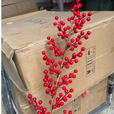 Cành Hoa Đào Đông Đỏ 12 Nhánh Dài 100cm - Đào Đồng Quả To Sáng Bóng, Trang Trí Dịp Lễ Tết Đón Tài Lộc  - Hoa Trang TRí Tết - HÀNG CHÍNH HÃNG MINIIN