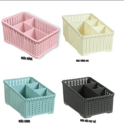( HÀNG CAO CẤP ) Khay đựng mỹ phẩm nhiều ngăn kiểu dáng mây đan HÀN QUỐC ( Tặng vỉ dán tường )
