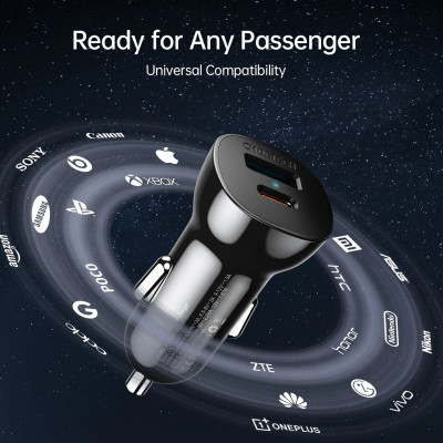 Tẩu sạc Choetech TC0005 nhanh trên ô tô 38W 2 cổng USB A+ Type C (Hàng chính hãng)