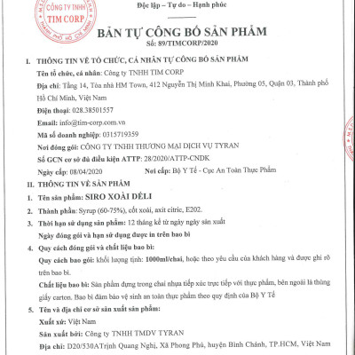 Siro xoài Déli - 1 lít - đậm đặc, chuyên dùng pha chế trà trái cây, soda