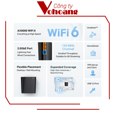 Router TP-Link Archer AX80 WiFi 6 AX6000 - Tốc Độ 6Gbps, Cổng 2.5G, Mesh, HomeShield, Đỉnh Cao Wifi 6 - Hàng chính hãng