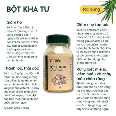 Bột quả kha tử 65g, giảm ho viêm họng, hỗ trợ hệ tiêu hóa, giảm nhẹ táo bón, thanh lọc, thải độc cơ thể