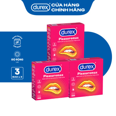 Combo 3 bao cao su Durex Pleasuremax gân gai tăng khoái cảm (size 56mm, 3 bao/hộp)