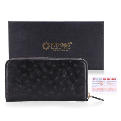 HC3429-30-31-32 - Bóp nữ da đà điểu Huy Hoàng 1 khóa vip màu đen, nâu đỏ, vàng bò, nâu đất