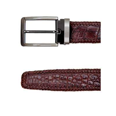 HP4276-77-78-79 - Thắt lưng nam da cá sấu Huy Hoàng đan viền 3,5P đầu kim màu đen, nâu đất, nâu đỏ, vàng