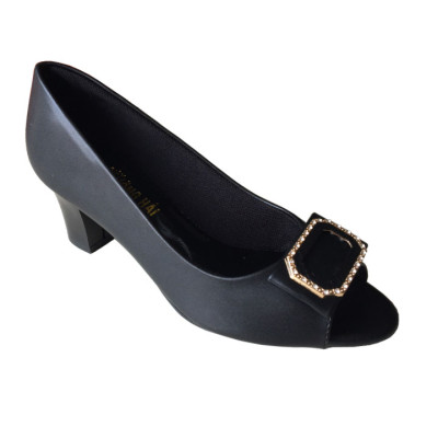 Giày cao gót hở mũi da mềm màu đen Trường Hải gót trụ 5cm