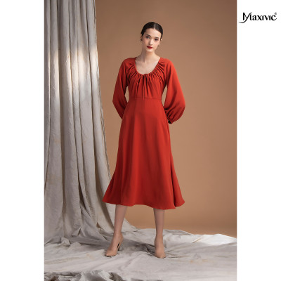 Đầm rút dây ở cổ màu gạch M012210029