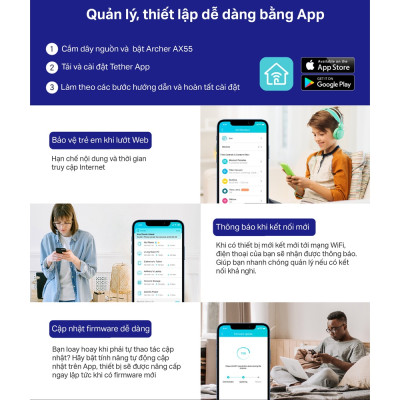 Bộ Phát Wifi TP-Link Archer AX55 Chuẩn Wifi 6 AX3000 - HÀNG CHÍNH HÃNG