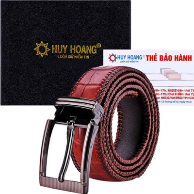 Thắt Lưng Nam Da Cá Sấu Đan Viền Bản Lớn Đầu Kim Huy Hoàng HT4296 - Nâu Đỏ