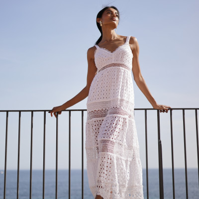 Maxi Trắng Phối Ren Cotton Cao Cấo Luna Llena