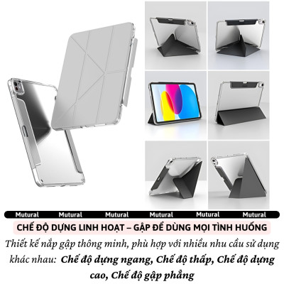 Case/ Ốp/Bao da IPAD hiệu Mutural Clear Pro Cho IPAD Gen 11 A16 2025 / Gen 10 10.9 inch 2022 - Lưng PC trong suốt , viền TPU, Có Khay Đựng Bút, Bao Da Thông Minh, tự động tắt mở màn hình - Hàng nhập khẩu