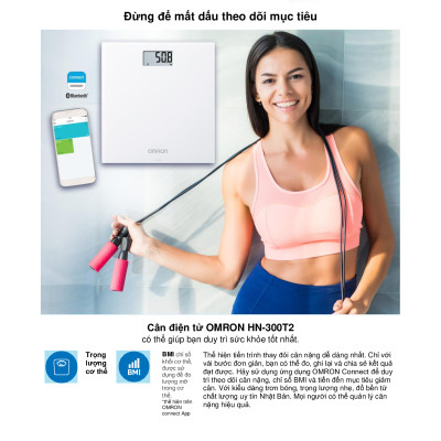 Cân Điện Tử Chỉ Số BMI OMRON HN-300T2 - Kết Nối Điện Thoại - Thương Hiệu Nhật Bản