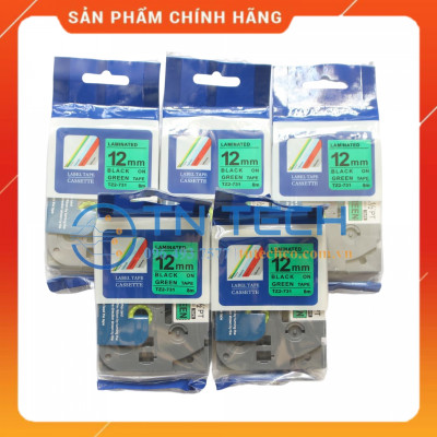 Nhãn In Tz2-731 - Đen nền xanh lá 12mm x 8m - Dùng cho máy in BROTHER - AIMO - PUTY [Hàng nhập khẩu]