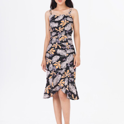 De Leah - Đầm Midi Hoa Cuốn Bèo