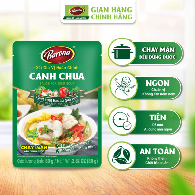 Combo 3 Gói Gia Vị Canh Chua Barona 80g chay mặn dùng được, tươi ngon chuẩn vị không cần nêm nếm